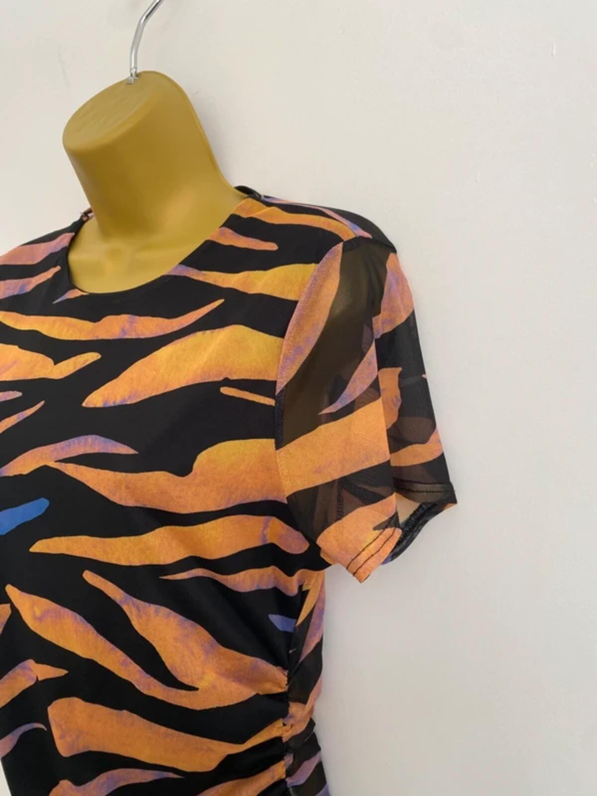 Boohoo Zebra Print Ruched Side Top - Orange & Purple - Size 14