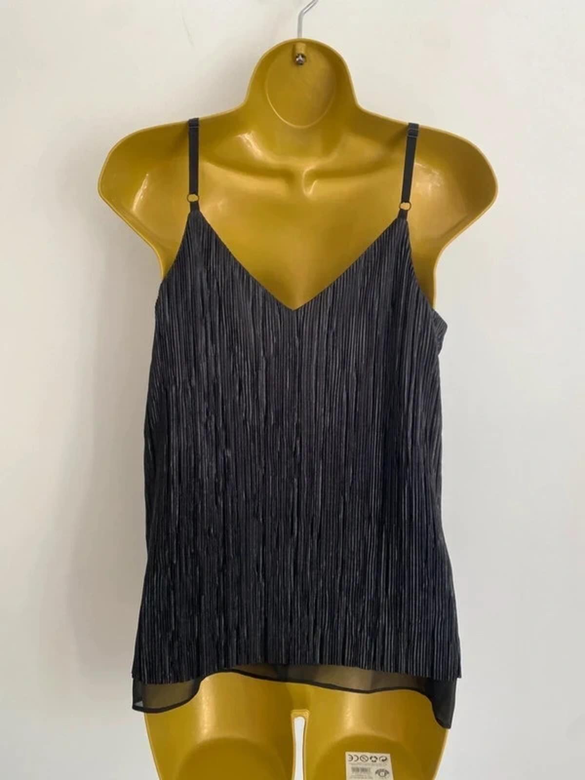 George Black Crinkle Plisse Cami Top - Size 8 - Adjustable Straps