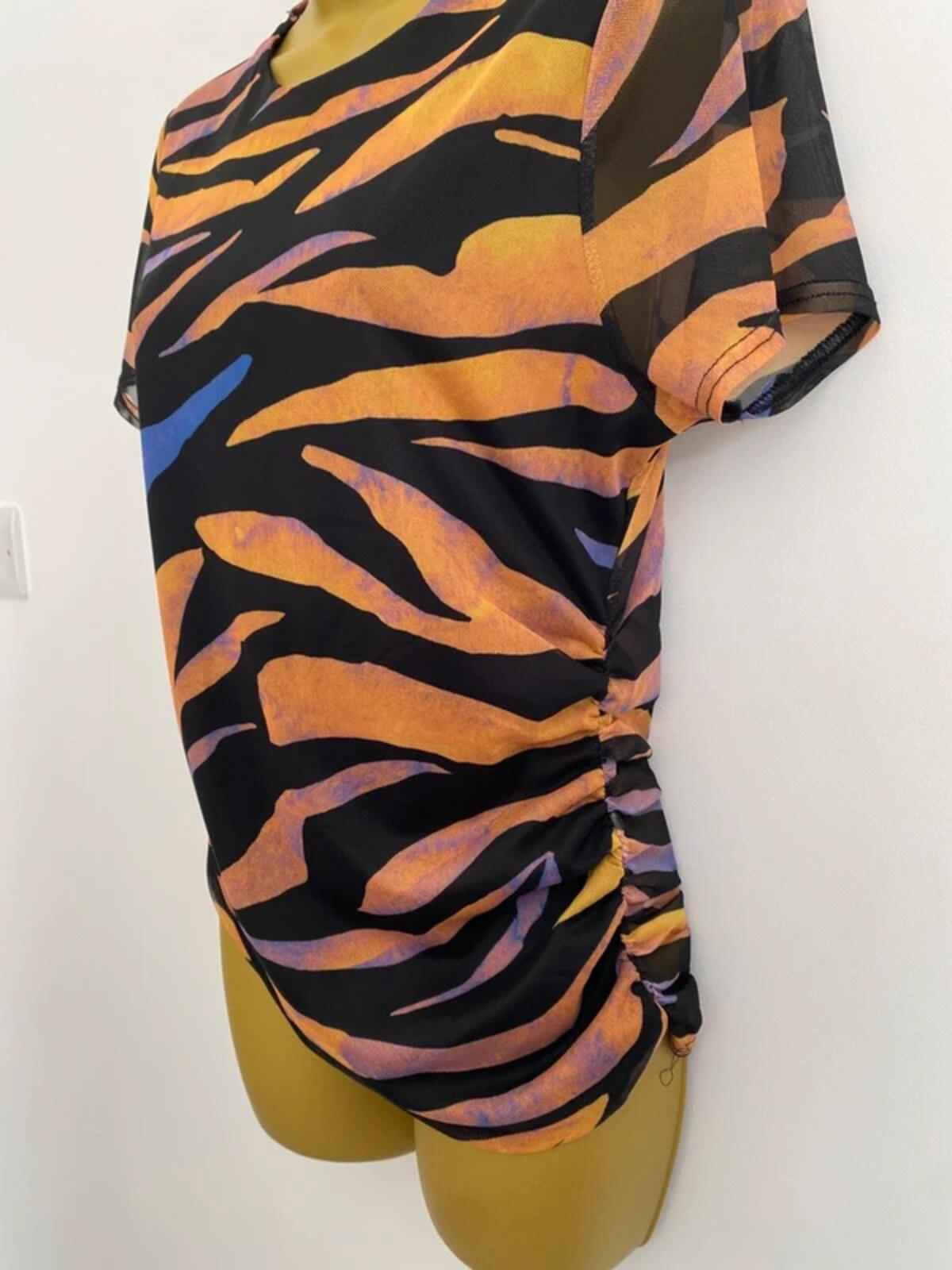 Boohoo Zebra Print Ruched Side Top - Orange & Purple - Size 14