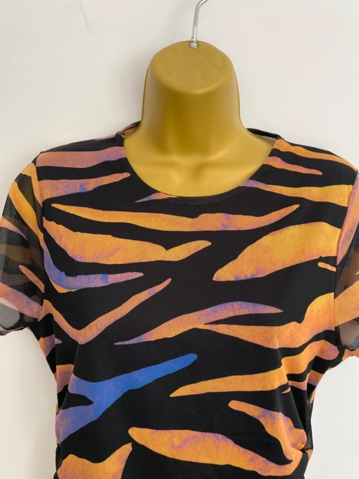 Boohoo Zebra Print Ruched Side Top - Orange & Purple - Size 14