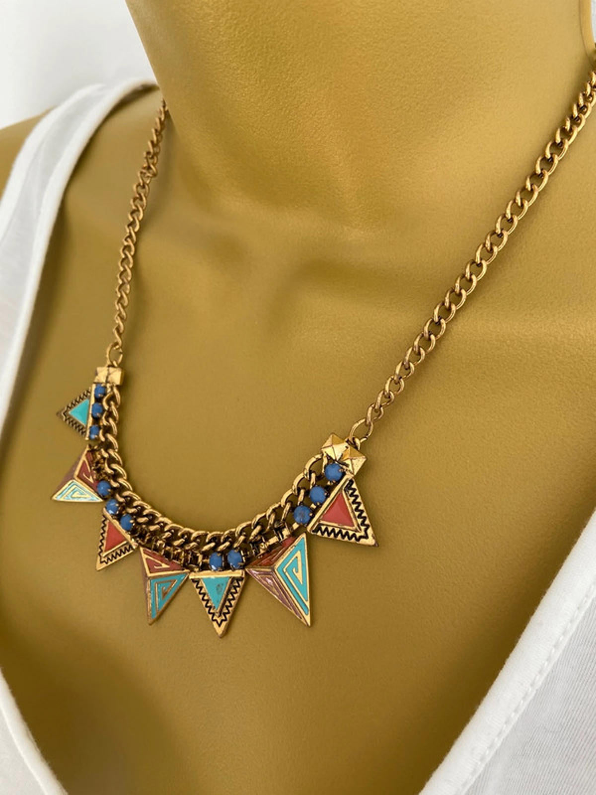 Statement Tribal-Inspired Triangle Necklace – 20cm Drop Boho Festival geometric