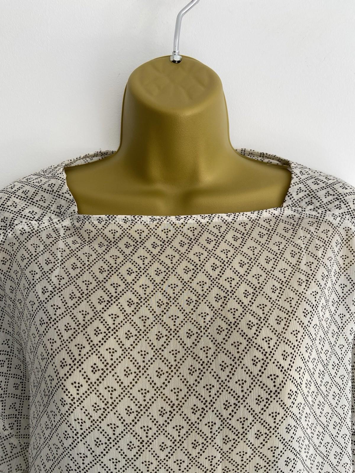 H&M White & Black Moroccan Print Blouse – Size 8 – Lightweight, Sheer