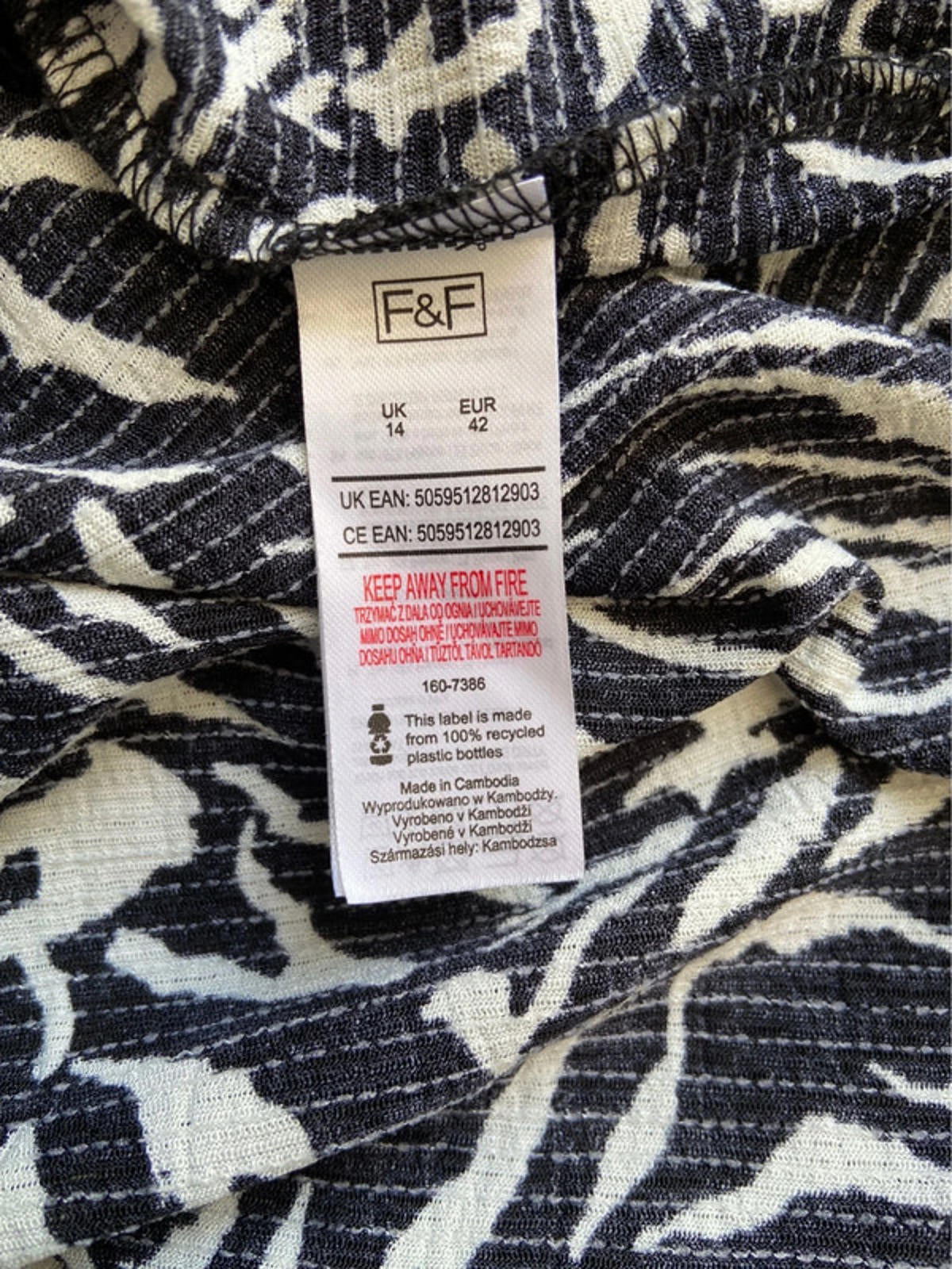 F&F White Zebra Print Beach Cover up Dress – Size 14 – V-Neck, Lightweight