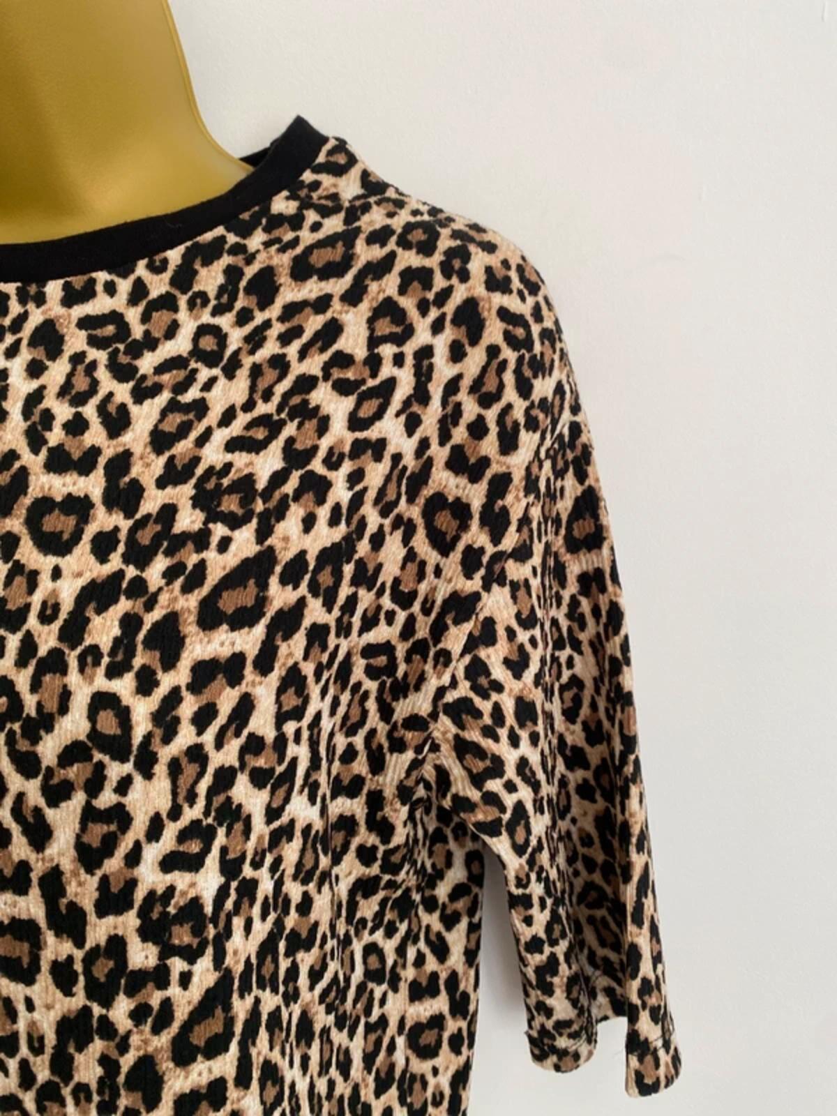 Tu Leopard Print T-Shirt - Black Trim - Size 6 (Relaxed Fit)