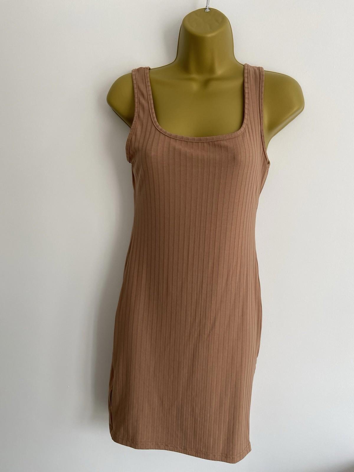 YOZY Size 8 Ribbed Brown Sleeveless Dress – Stretch Fit, Casual Style