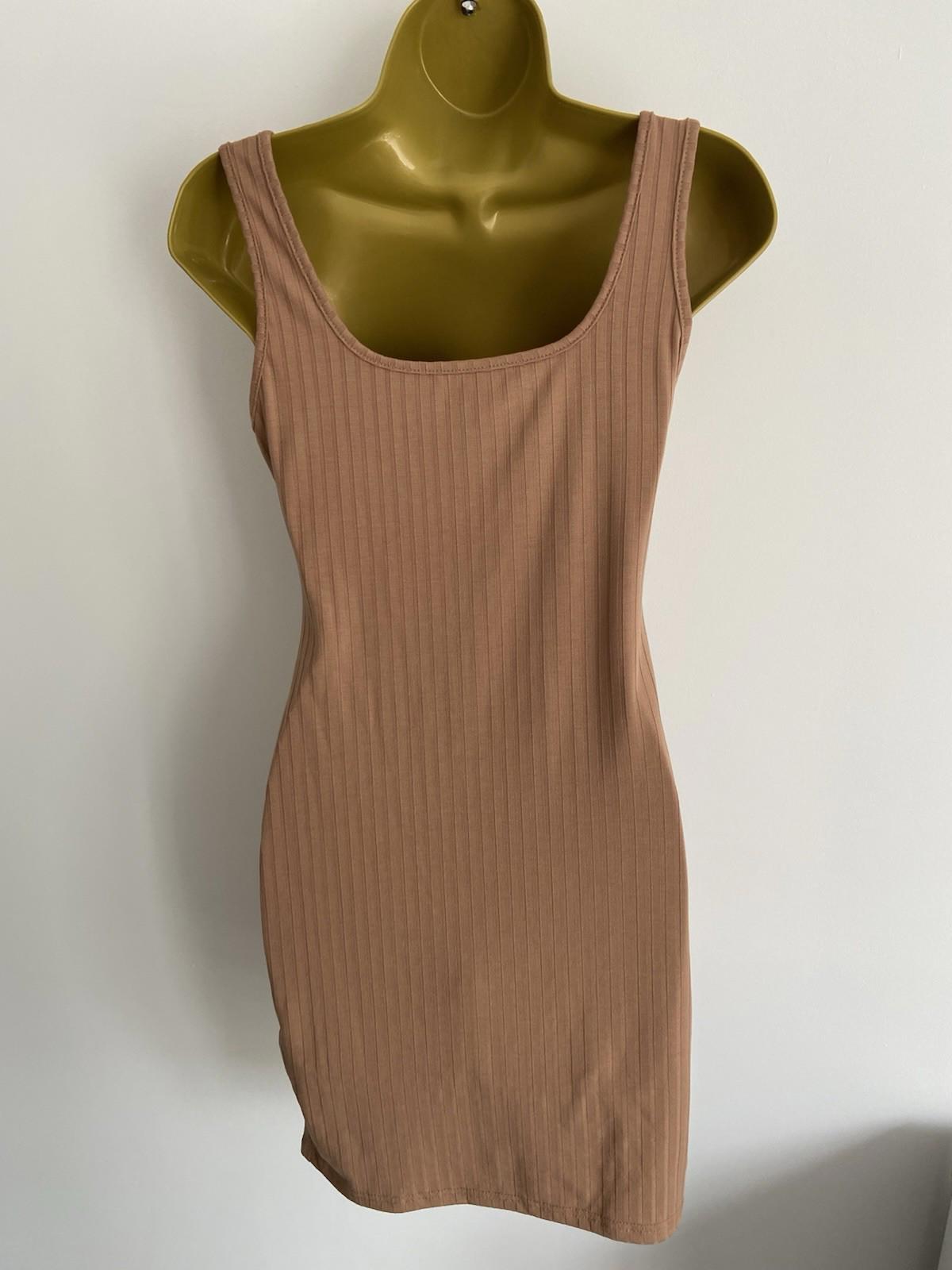 YOZY Size 8 Ribbed Brown Sleeveless Dress – Stretch Fit, Casual Style