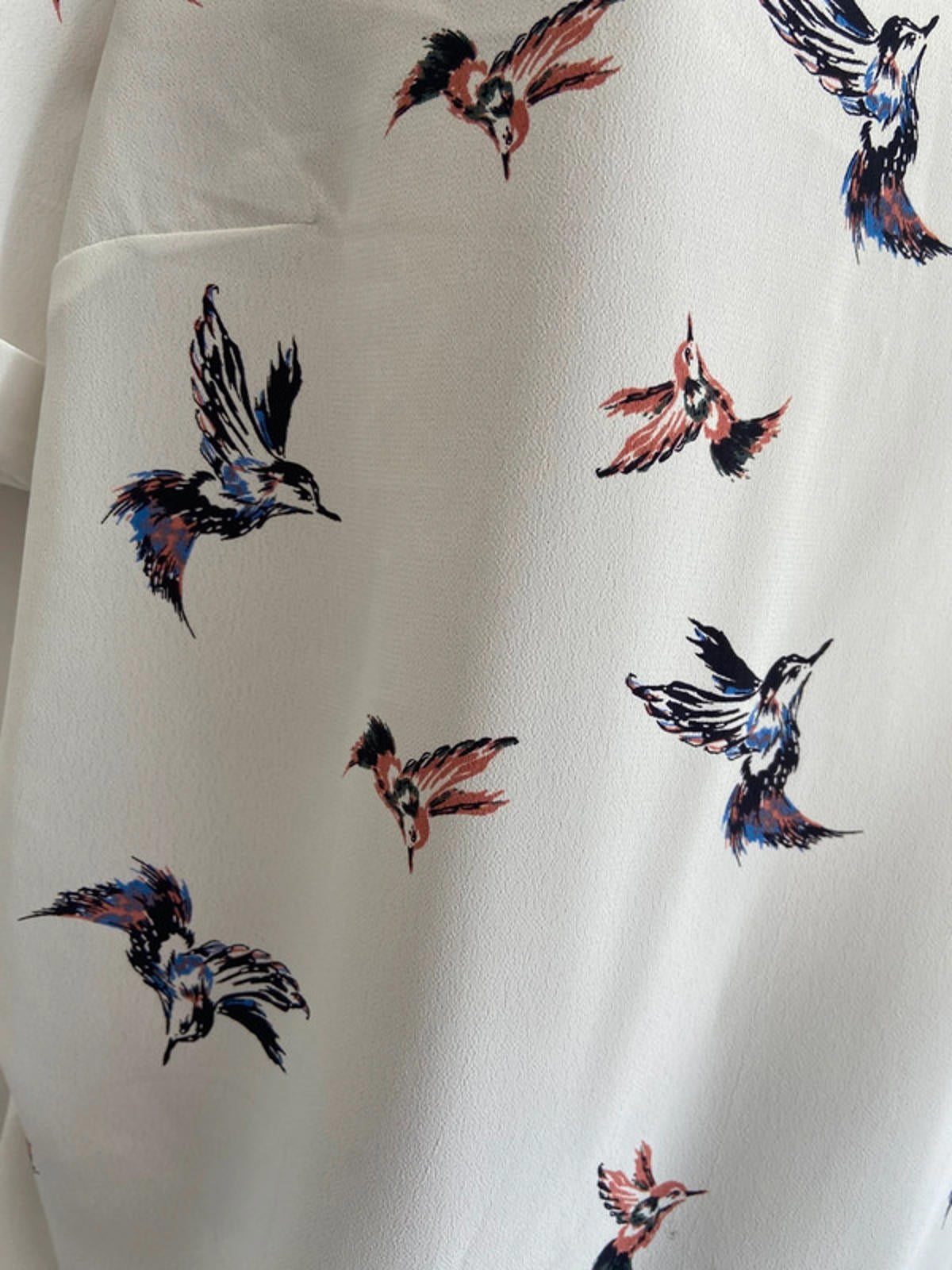 Primark White Bird Print Blouse – Size 10 – Short Sleeve, Lightweight