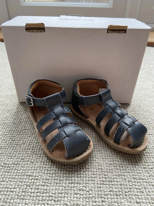 La Redoute RR Girls’ Brown & Blue Leather Spotty Sandals – Size 22 – With Box