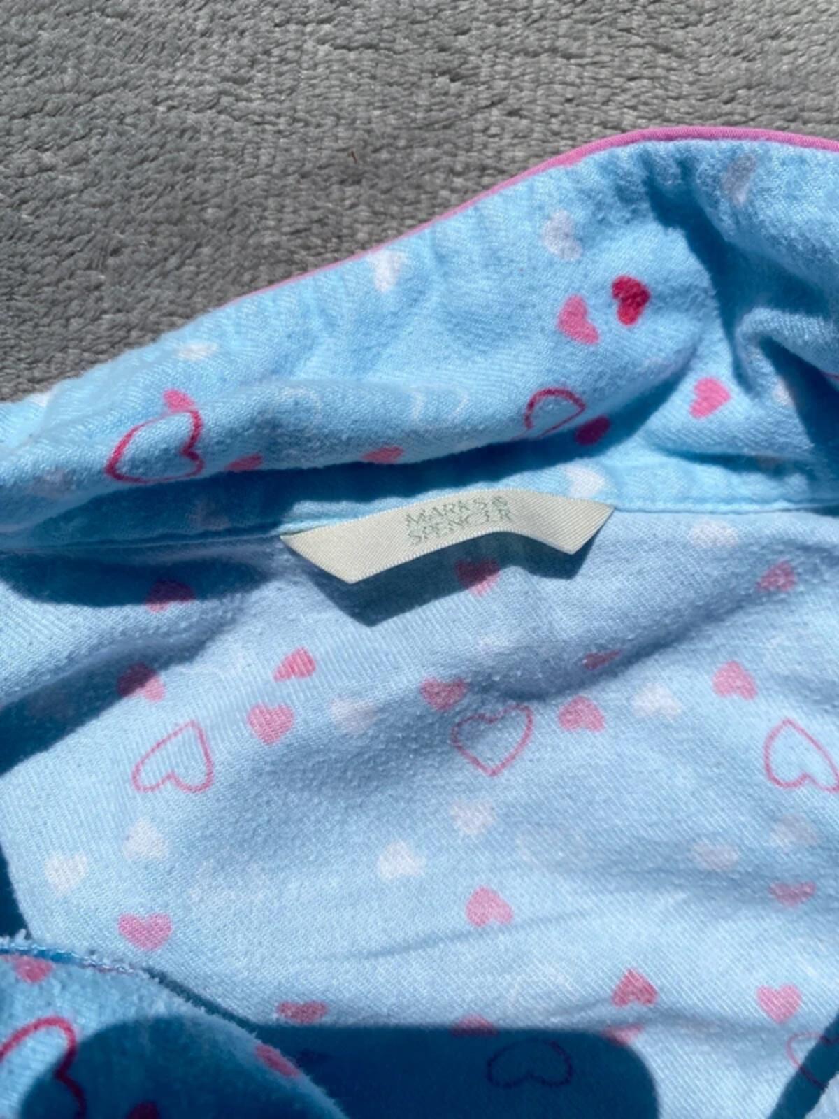 M&S Women’s Blue Heart Print Cotton Pyjama Set - Size 16 Long