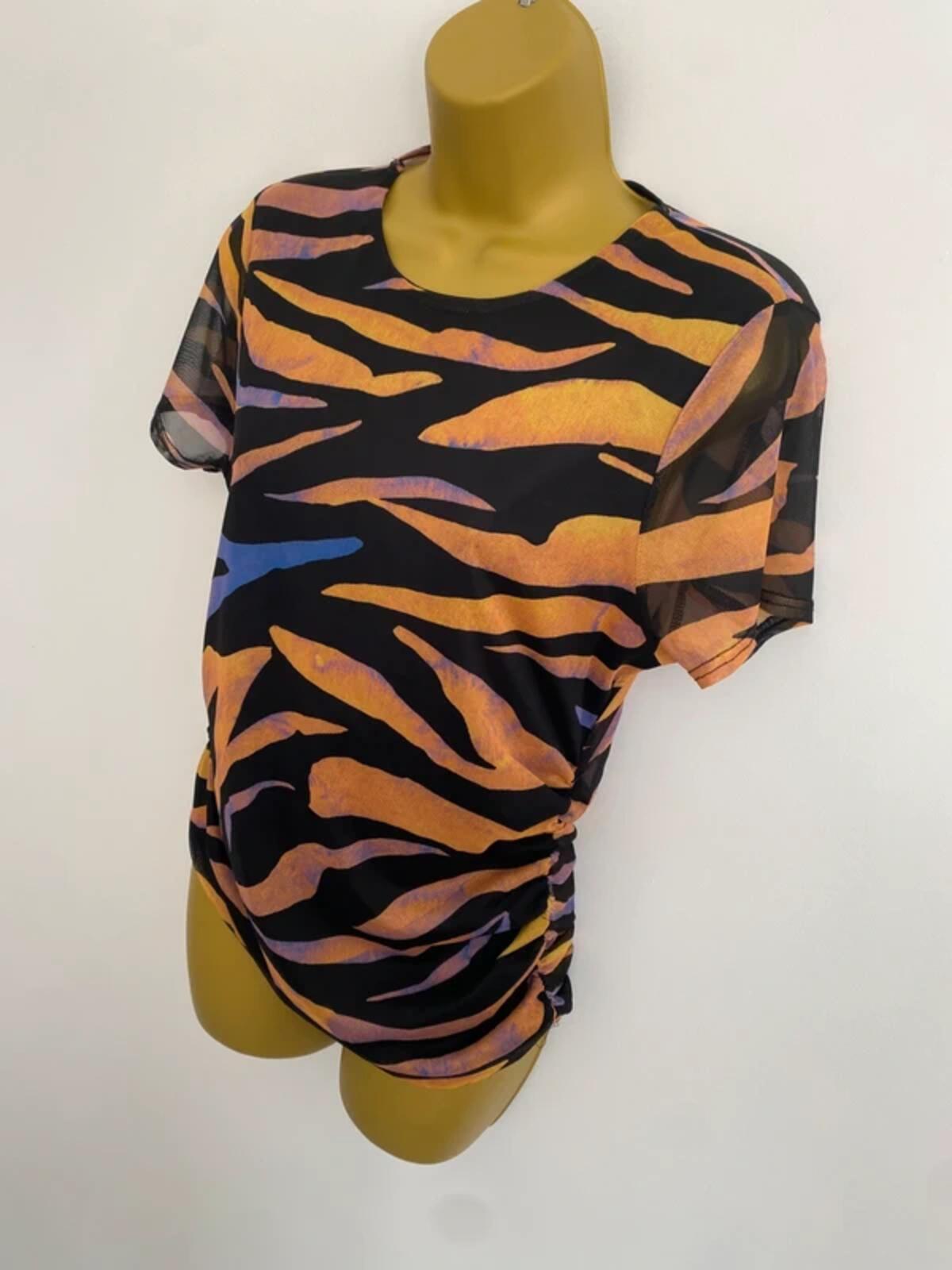 Boohoo Zebra Print Ruched Side Top - Orange & Purple - Size 14