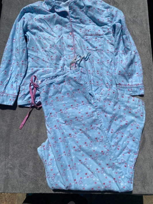 M&S Women’s Blue Heart Print Cotton Pyjama Set - Size 16 Long