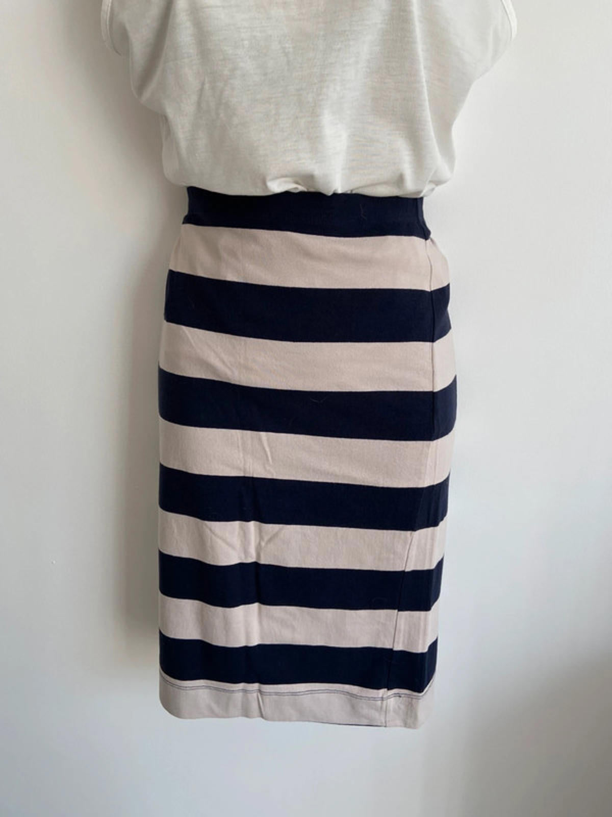 H&M Basics Size Small Striped Skirt – Navy & Beige, Elasticated Waist