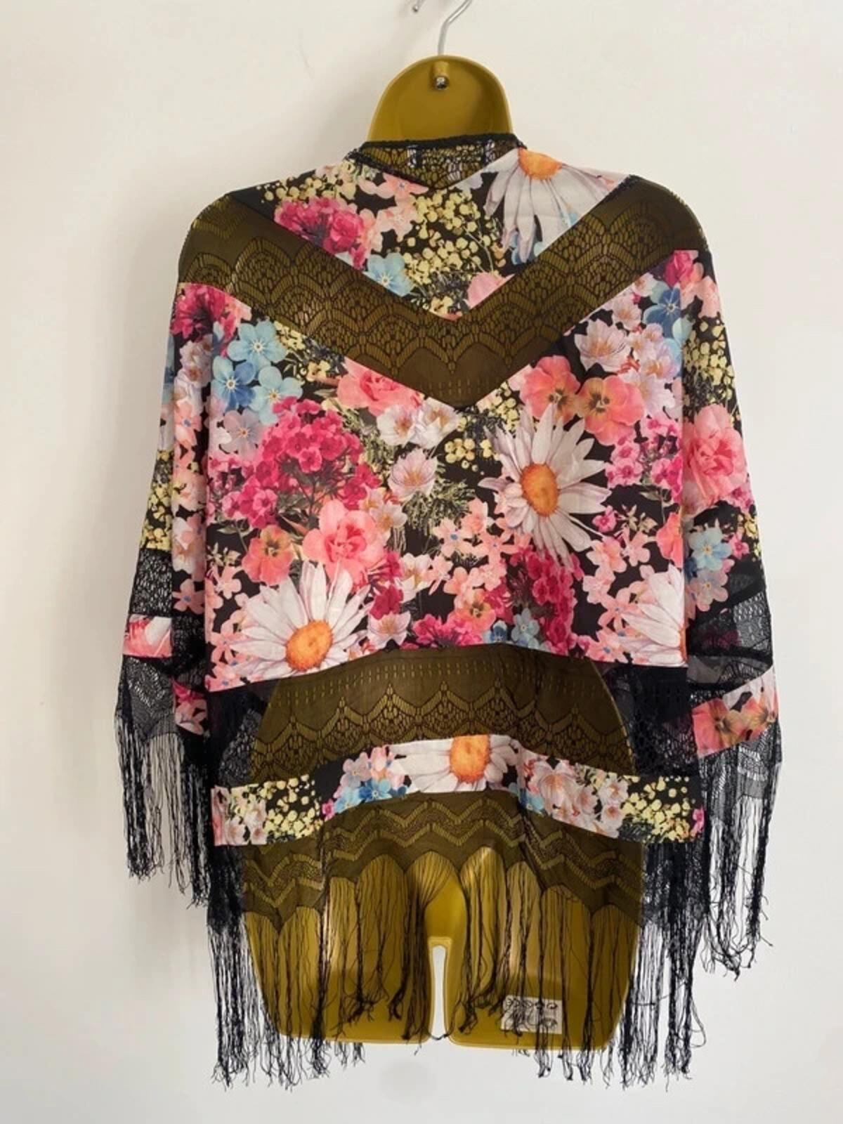 Parisian Collection Floral Tassel Kimono Beach Cover Up - Size 10