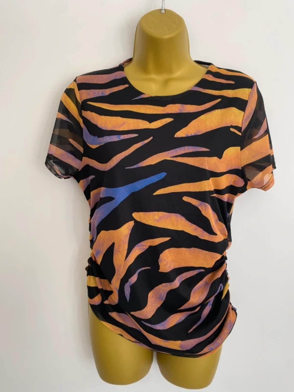 Boohoo Zebra Print Ruched Side Top - Orange & Purple - Size 14