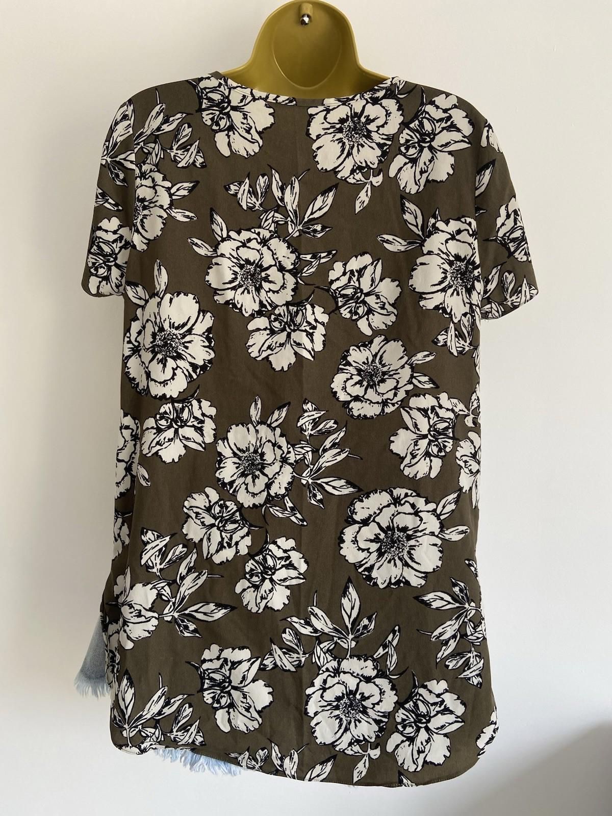 New Look Khaki Green Floral Blouse – Size 12 – Lightweight, Short Sleeve