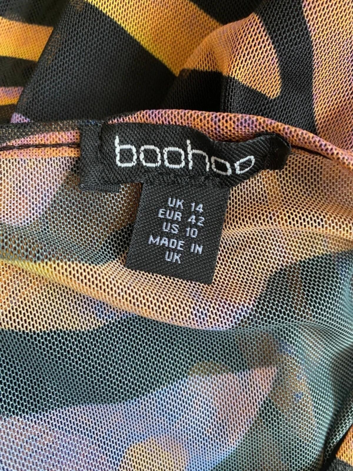 Boohoo Zebra Print Ruched Side Top - Orange & Purple - Size 14