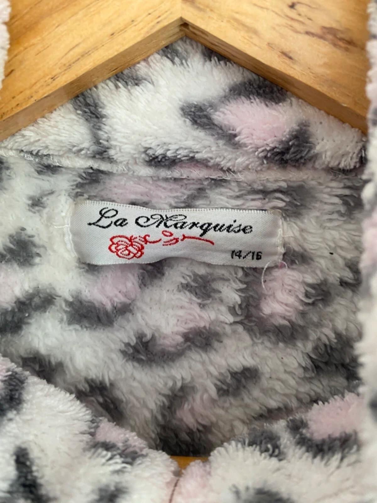 La Marquise Women’s Leopard Print Fleece Onesie Size 14-16 - Luxury Fluffy Pink & Grey Animal Print