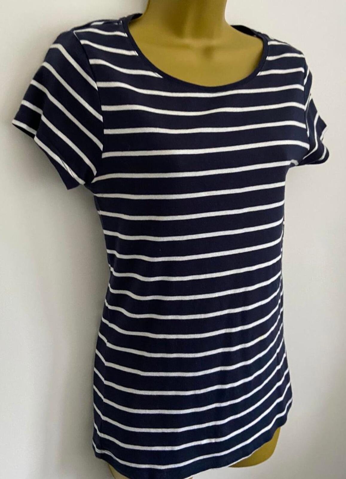 Papaya Blue & White Stripe T-Shirt – Size 14 – Cotton Scoop Neck Top