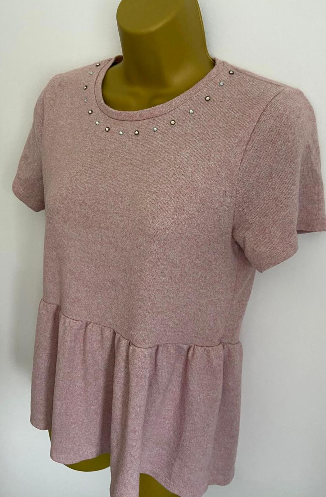 Papaya Dusty Pink Peplum Knit Top – Size 8 – Stud Detail Neckline