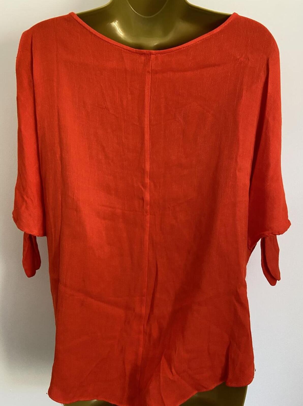 River Island Red-Orange Cold Shoulder Blouse – Size 12 – Tie Sleeve Top