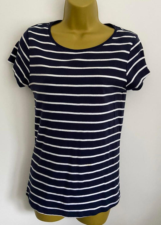 Papaya Blue & White Stripe T-Shirt – Size 14 – Cotton Scoop Neck Top