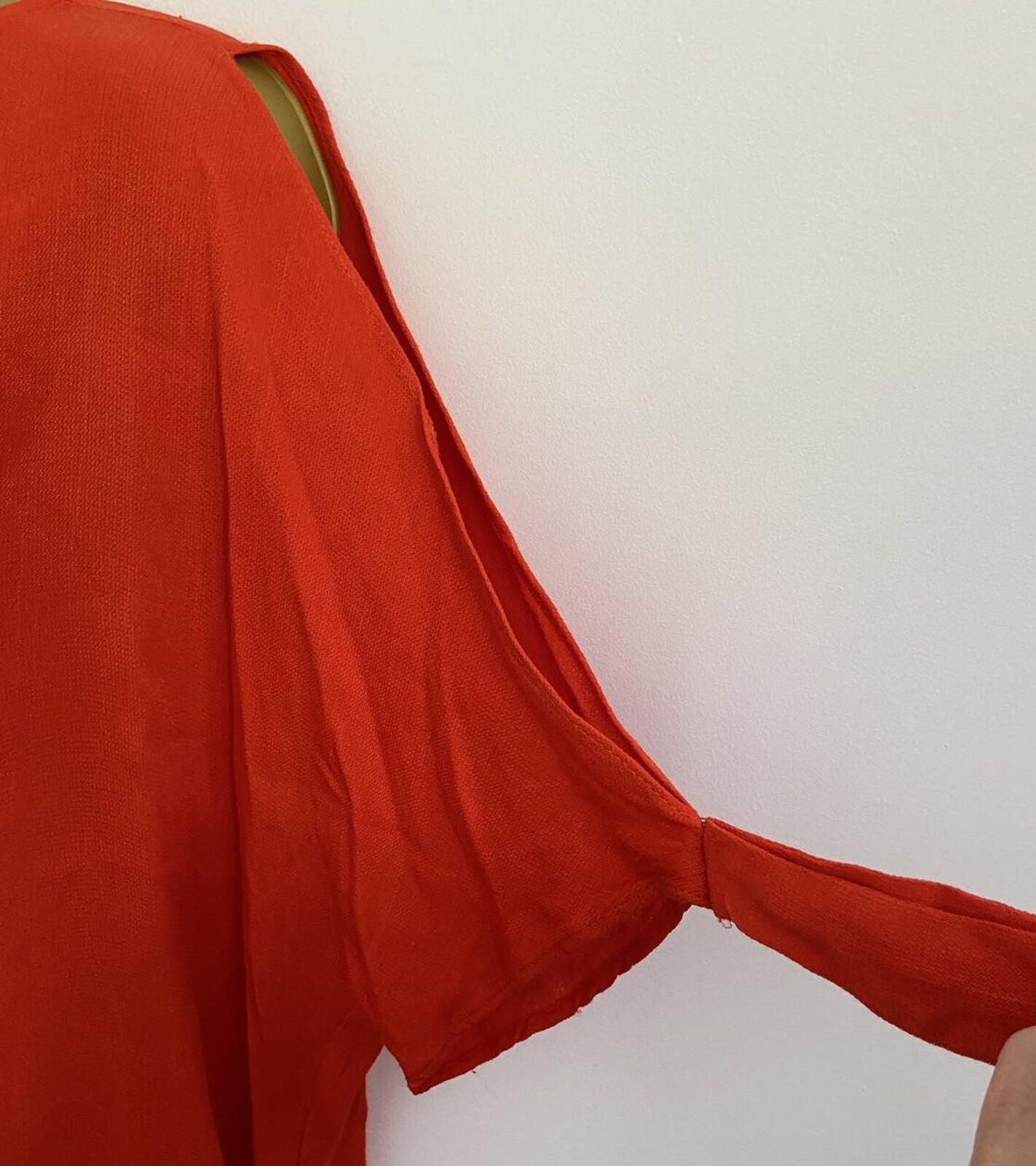 River Island Red-Orange Cold Shoulder Blouse – Size 12 – Tie Sleeve Top