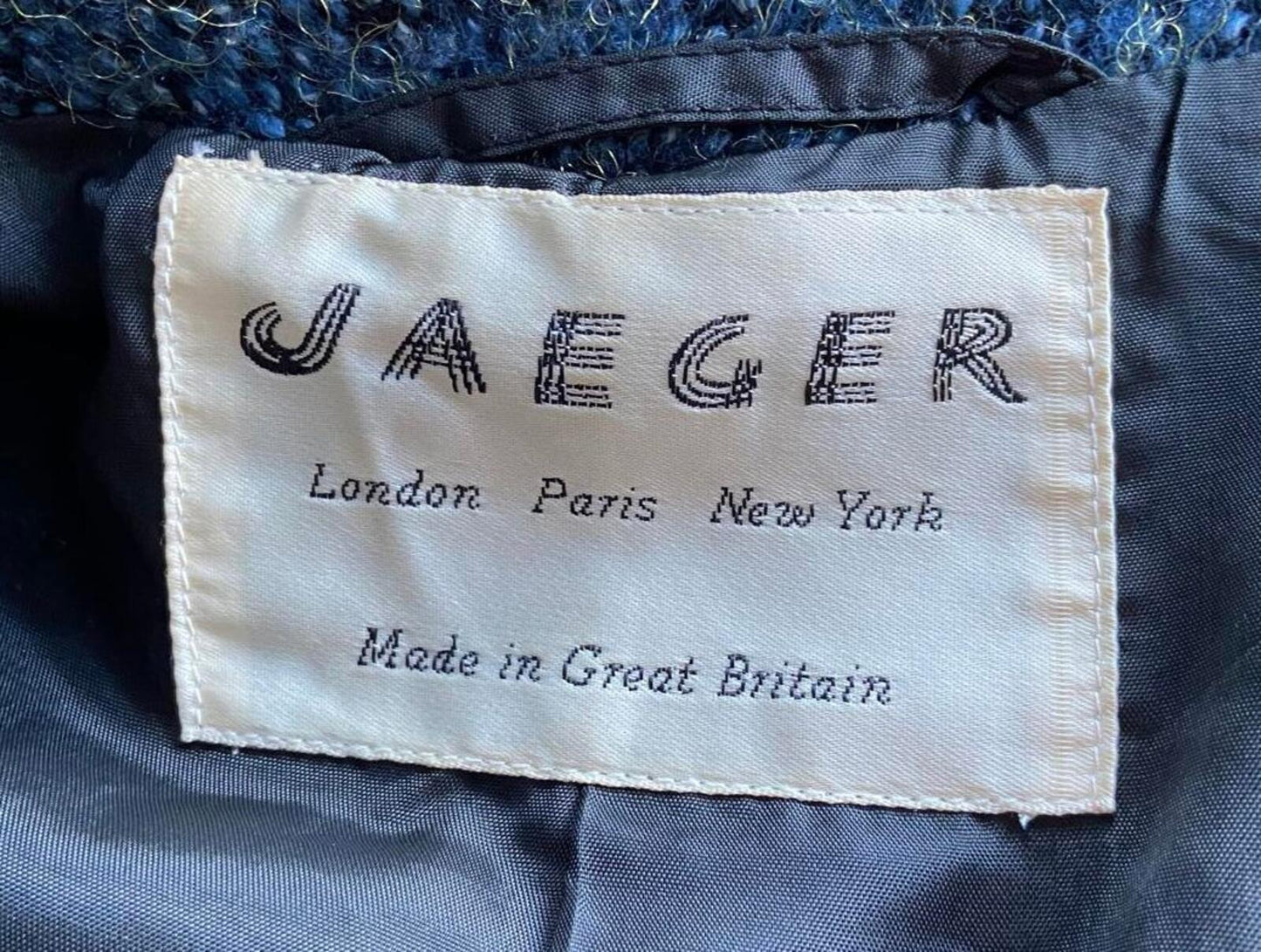 Jaeger Turquoise Metallic Blazer – Size 10 – Wool Blend Tailored Jacket