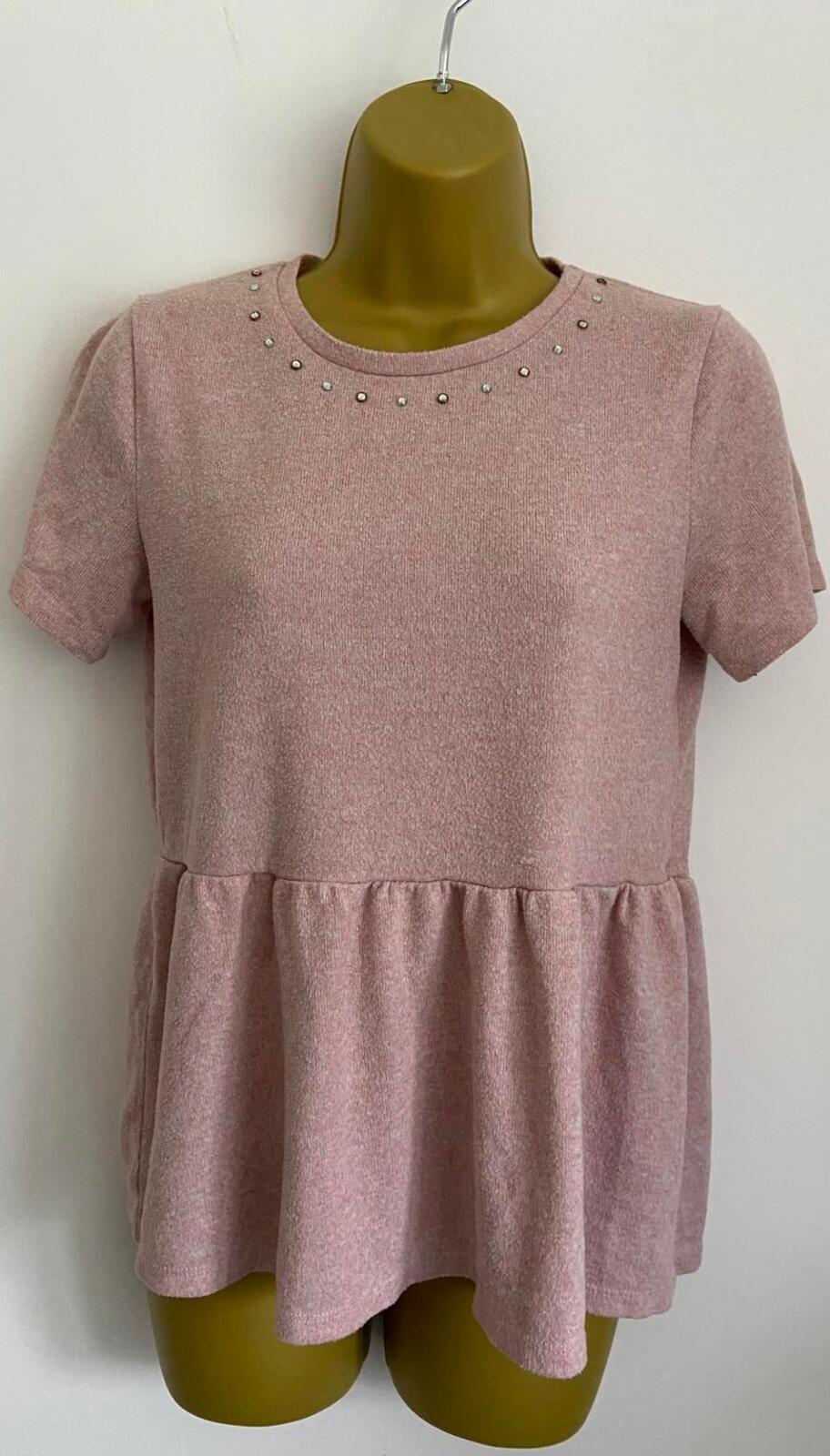Papaya Dusty Pink Peplum Knit Top – Size 8 – Stud Detail Neckline
