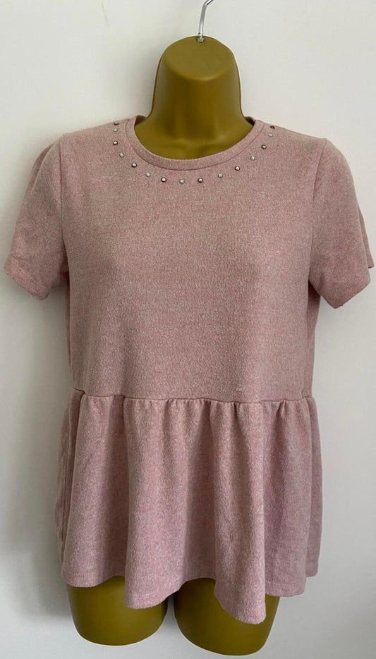 Papaya Dusty Pink Peplum Knit Top – Size 8 – Stud Detail Neckline
