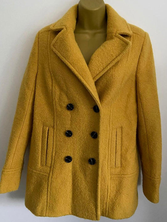 M&Co Mustard Pea Coat – Size 10 – Wool Blend Double Breasted Jacket