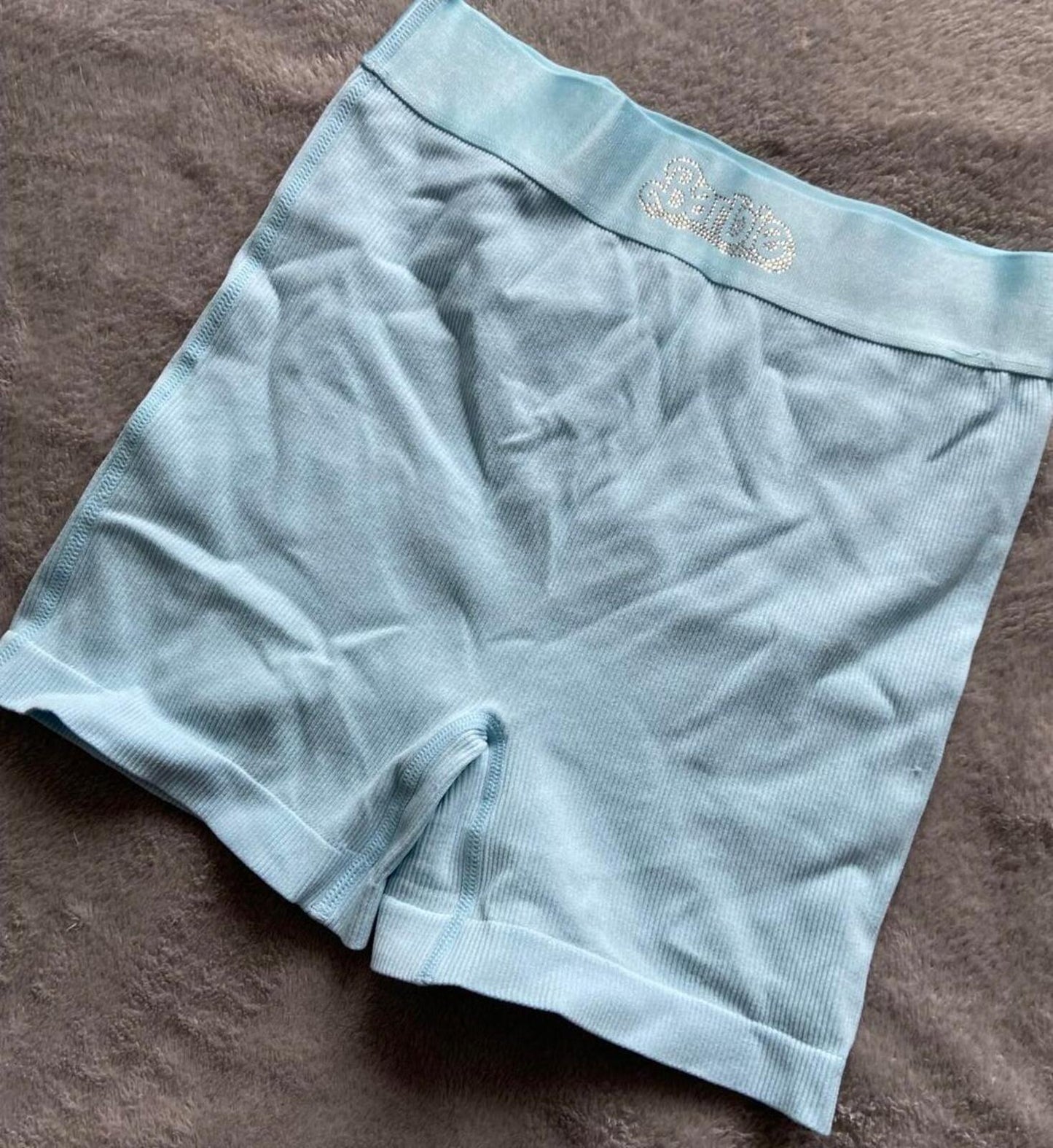 Barbie Ribbed Cycling Shorts – Size 10–12 – Light Blue Seamless Shorts