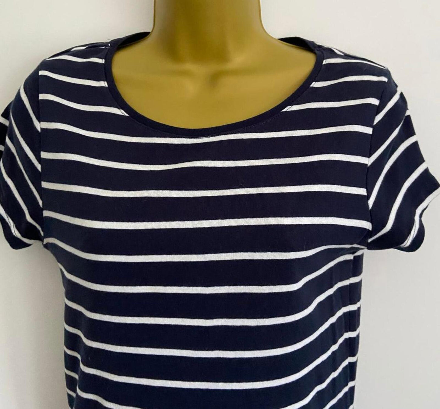 Papaya Blue & White Stripe T-Shirt – Size 14 – Cotton Scoop Neck Top