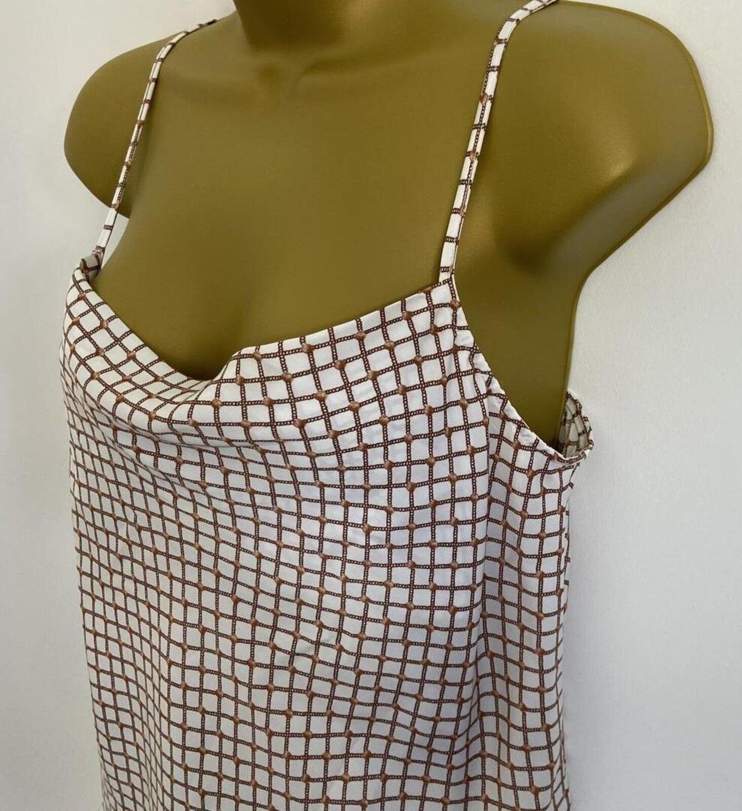 Glassons White & Tan Check Cowl Neck Cami – Size 8 – Strappy Vest Top