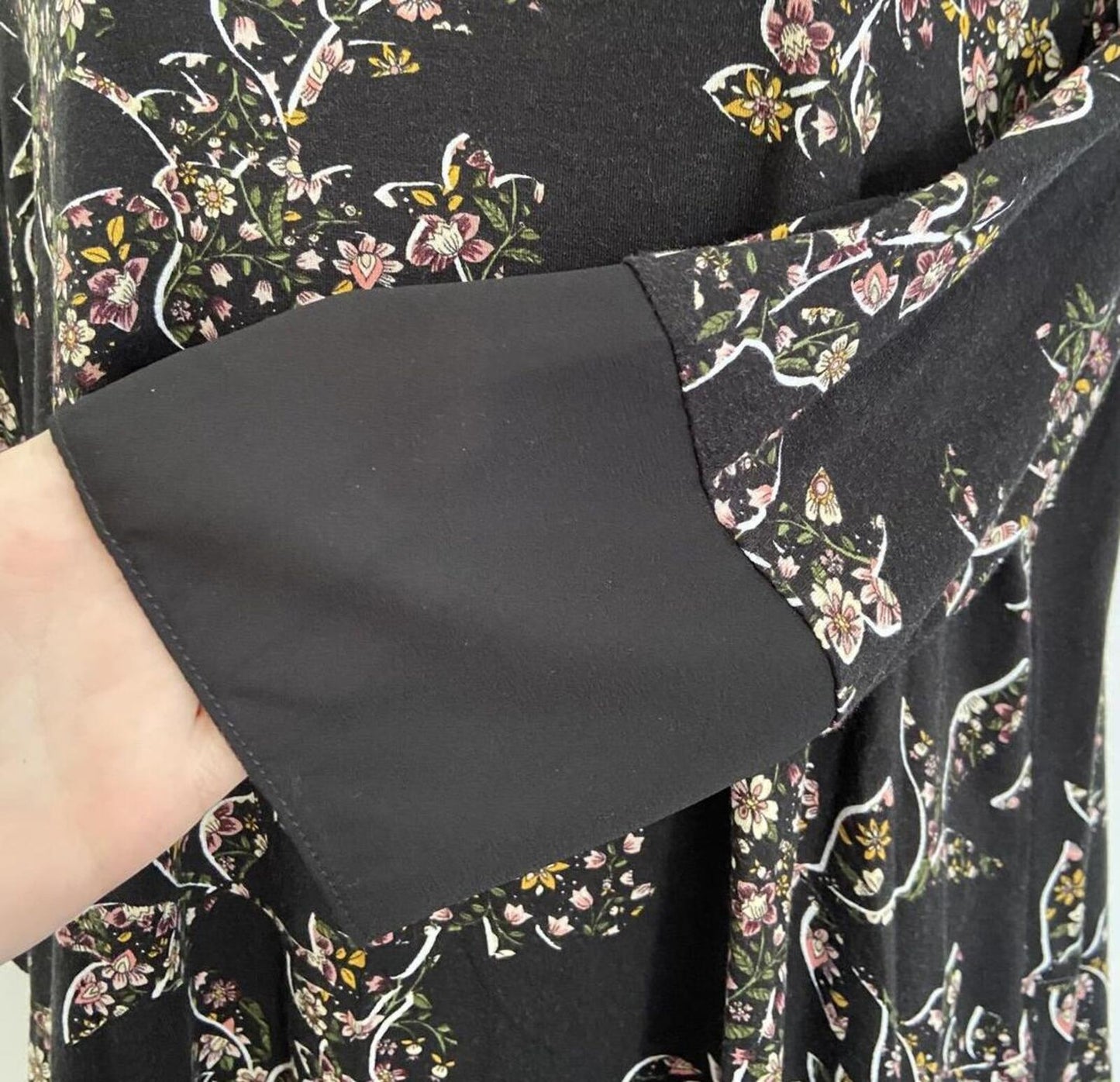 TU Black Floral Blouse – Size 10 – Sheer Trim Long Sleeve Top