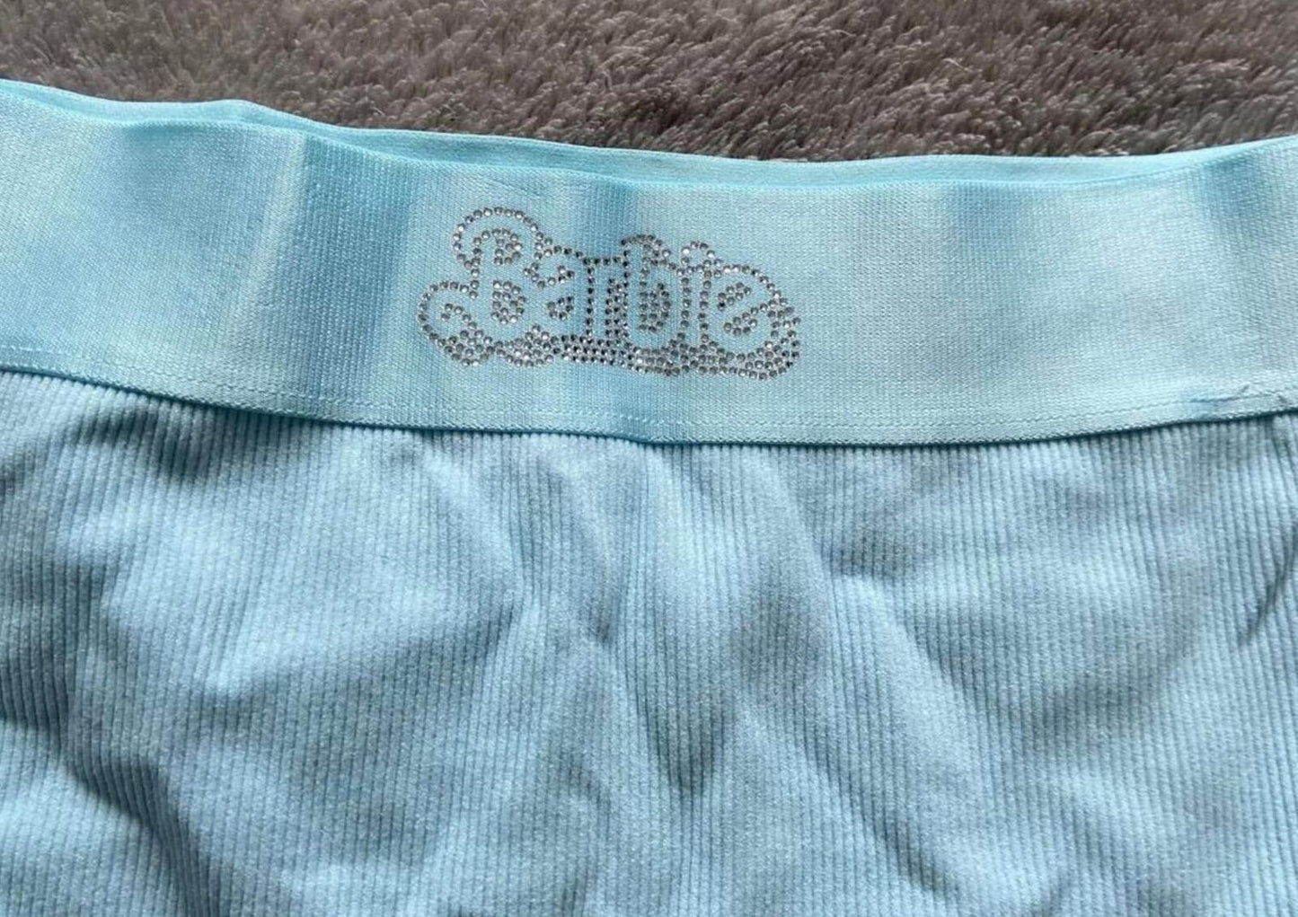 Barbie Ribbed Cycling Shorts – Size 10–12 – Light Blue Seamless Shorts