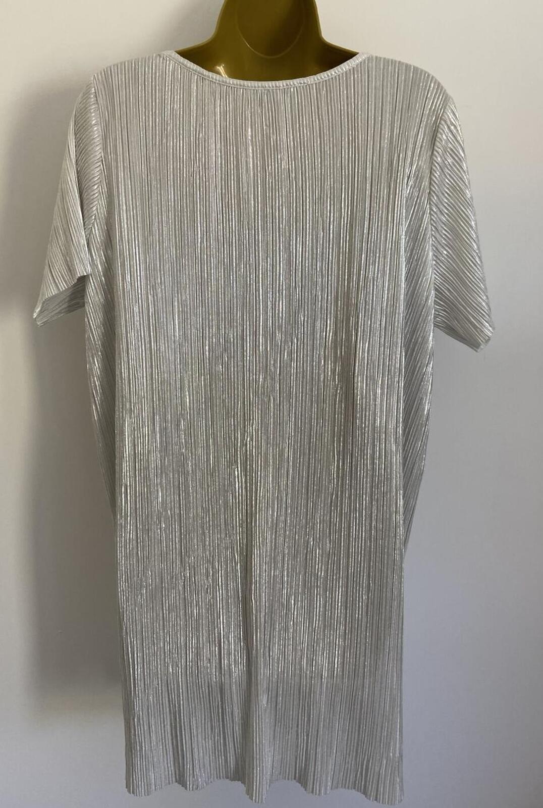 Next Silver Metallic Plissé Top – Size 16 – Crinkle Longline Tunic