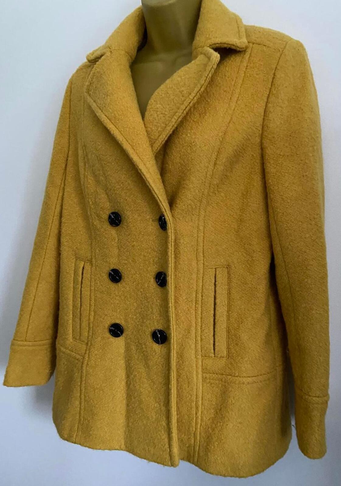 M&Co Mustard Pea Coat – Size 10 – Wool Blend Double Breasted Jacket