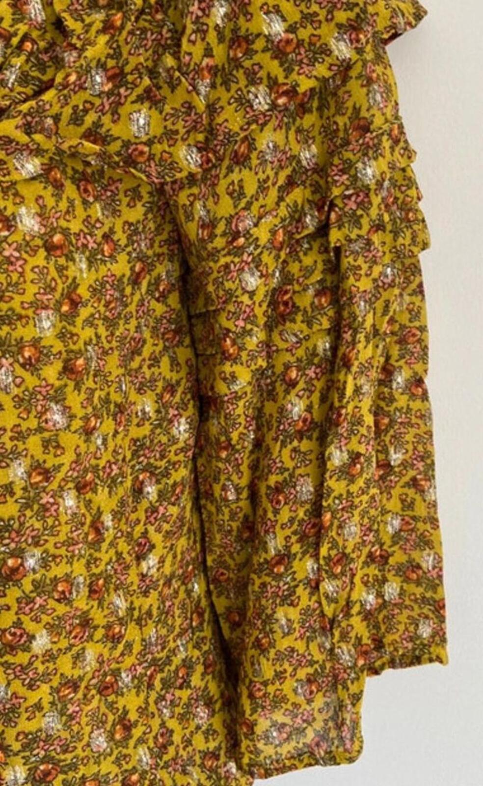 Next Off-Shoulder Floral Top – Size 6 – Yellow Glitter Thread Blouse