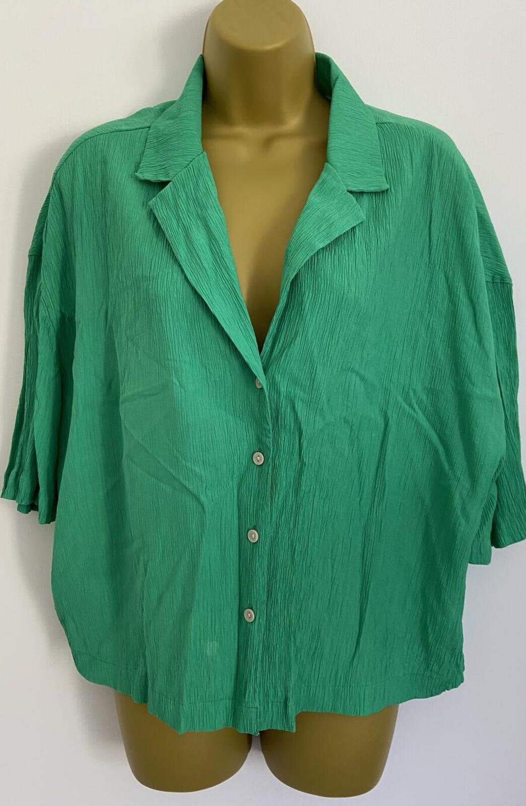Nutmeg Green Crinkle Shirt – Size 16 – Boxy Fit Button Blouse