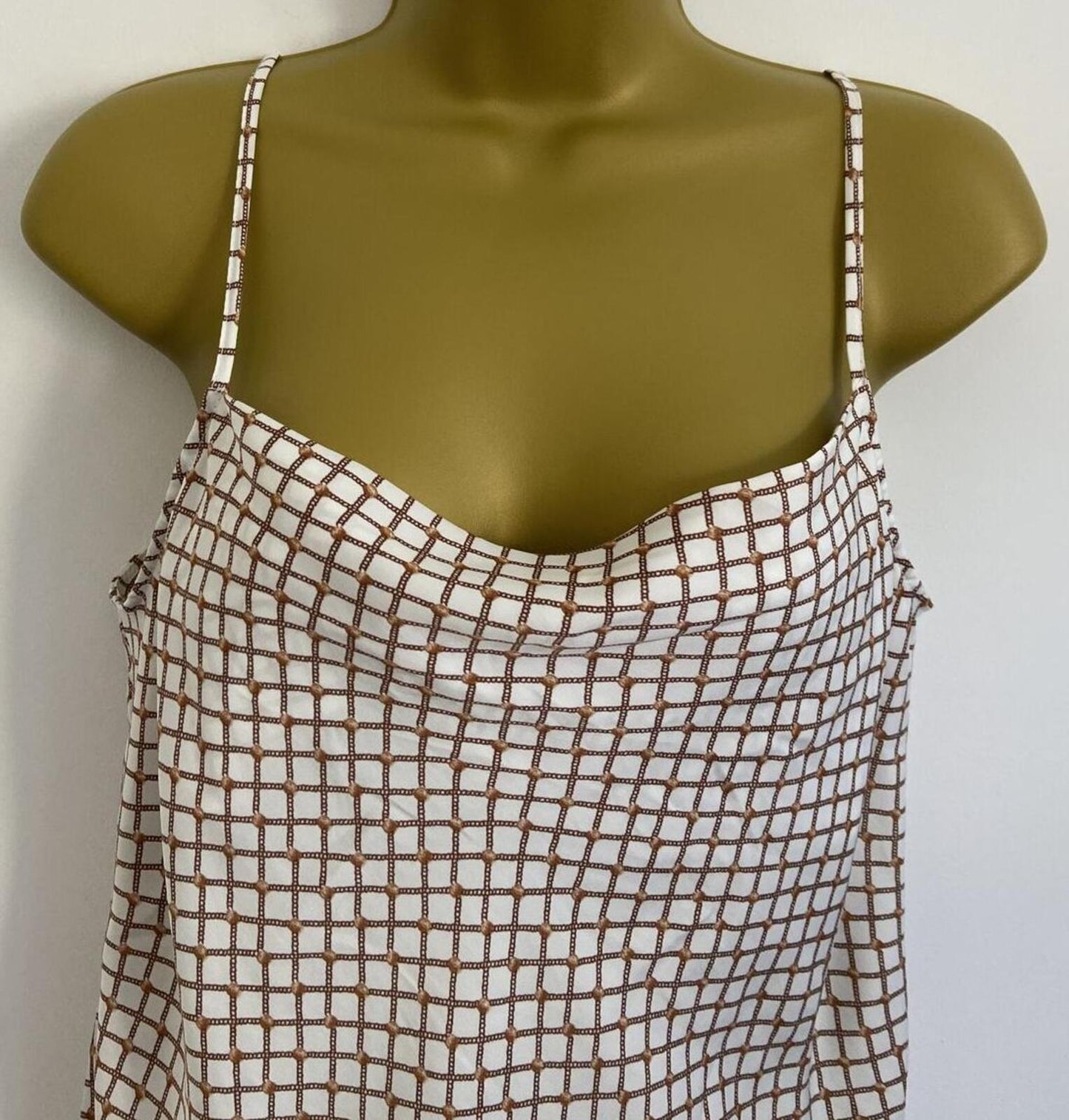 Glassons White & Tan Check Cowl Neck Cami – Size 8 – Strappy Vest Top