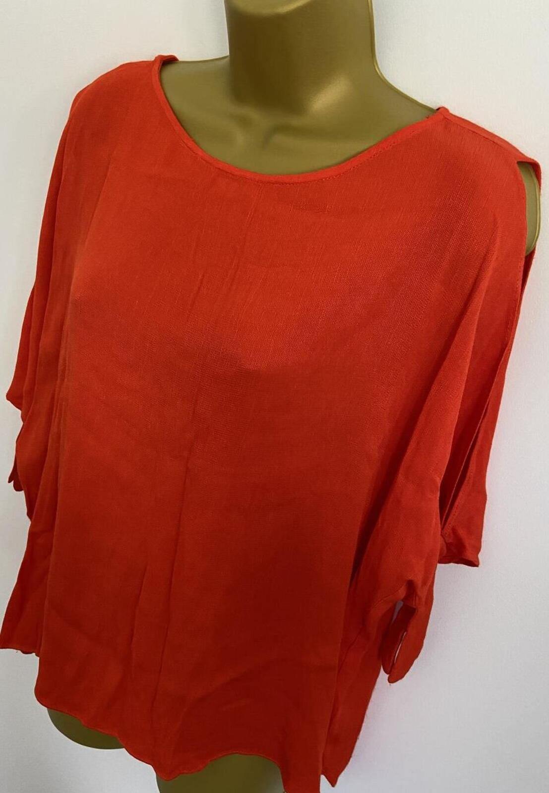 River Island Red-Orange Cold Shoulder Blouse – Size 12 – Tie Sleeve Top