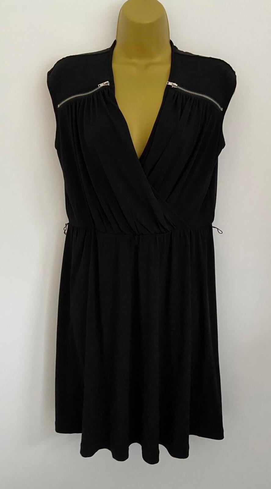 Calvin Klein Black Crossover Dress – Size M – Knee Length with Zip Detail
