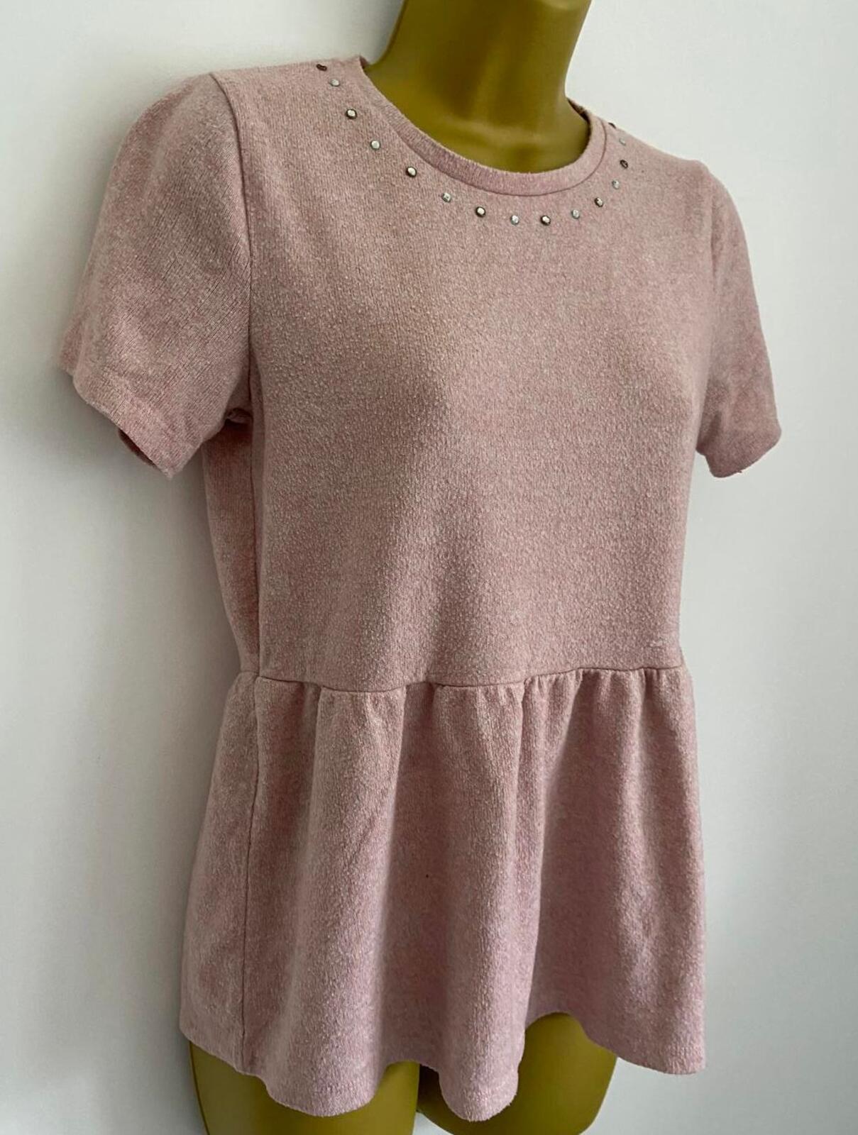 Papaya Dusty Pink Peplum Knit Top – Size 8 – Stud Detail Neckline