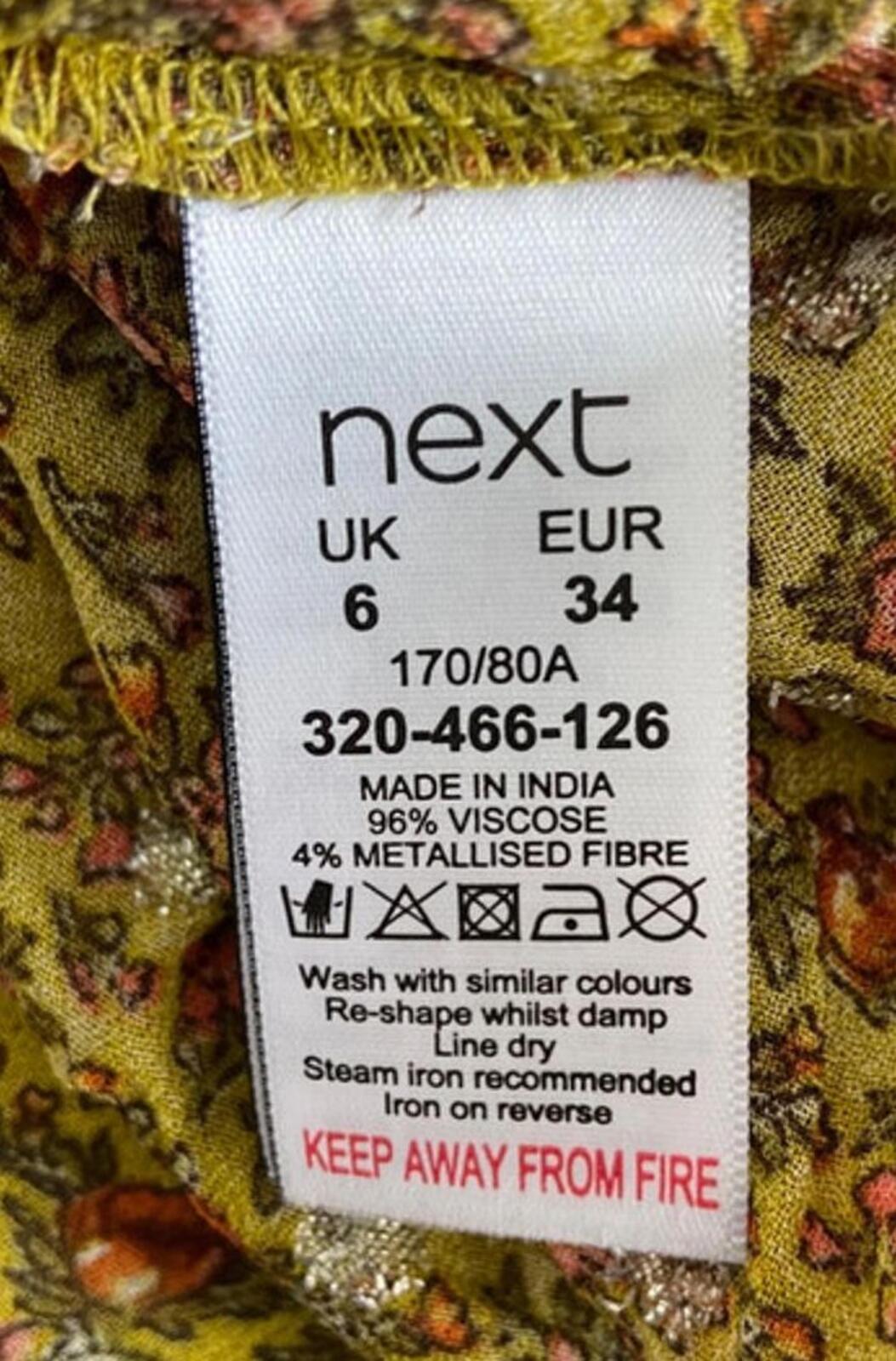 Next Off-Shoulder Floral Top – Size 6 – Yellow Glitter Thread Blouse
