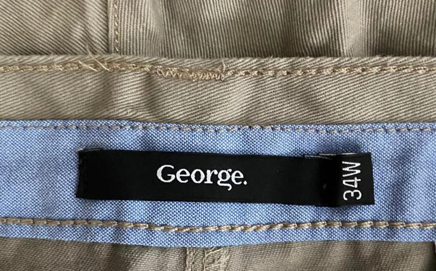 George Men’s Stone Chino Shorts – 34” Waist – Beige Cotton Summer Shorts