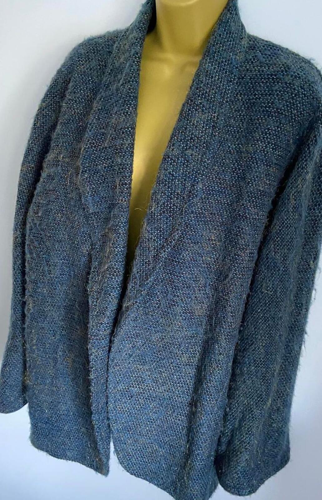 Jaeger Turquoise Metallic Blazer – Size 10 – Wool Blend Tailored Jacket