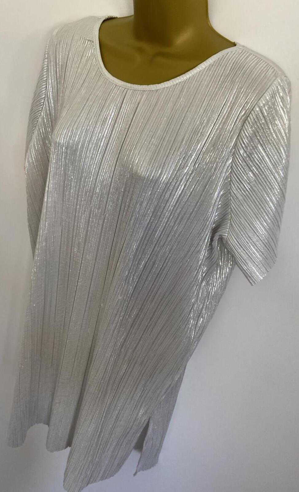 Next Silver Metallic Plissé Top – Size 16 – Crinkle Longline Tunic