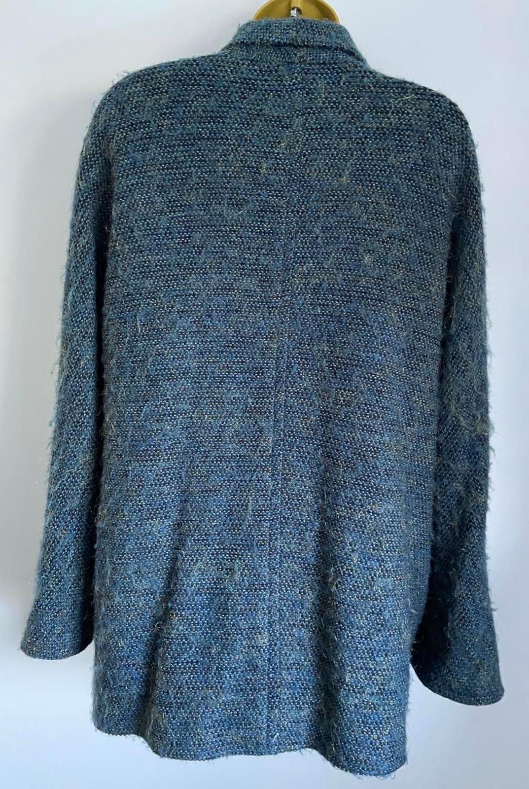 Jaeger Turquoise Metallic Blazer – Size 10 – Wool Blend Tailored Jacket