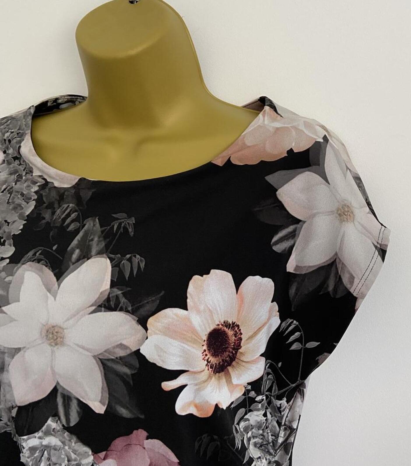 Wallis Petite Black Floral Blouse – Size 10 – Sleeveless Drape Front Top