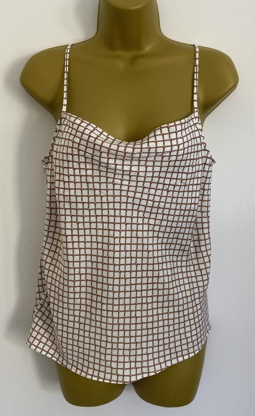 Glassons White & Tan Check Cowl Neck Cami – Size 8 – Strappy Vest Top